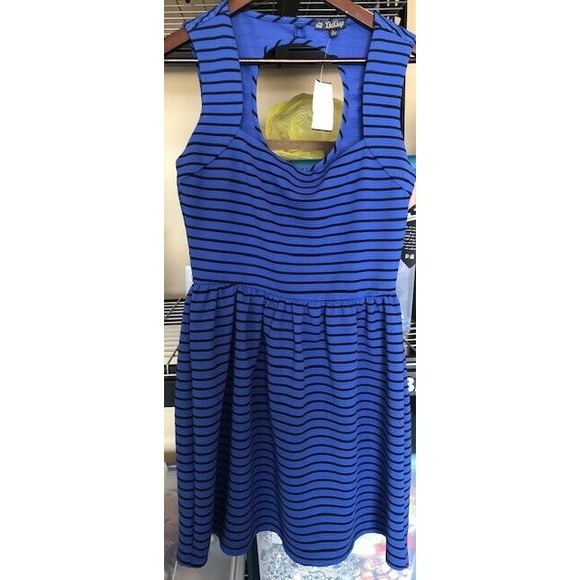 BeBop Women's Cobalt Blue & Black Cut Out Sleeveless Fit & Flare Dress Large NWT - Picture 1 of 7